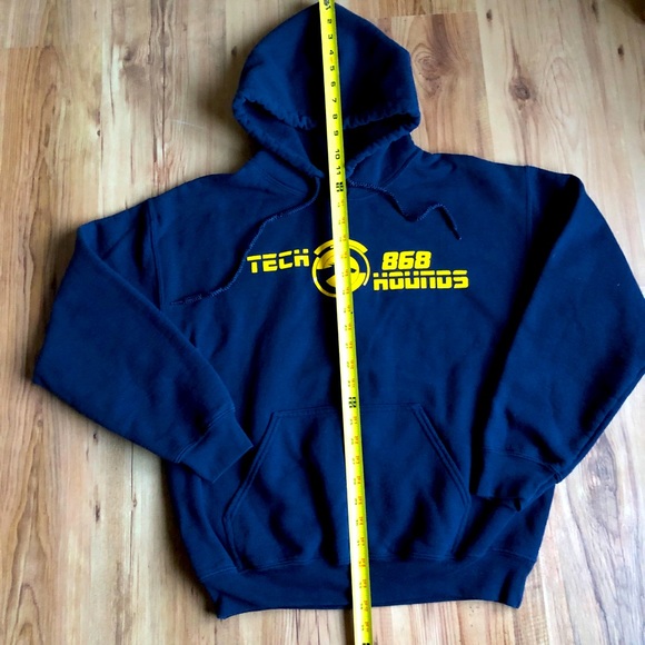 TECH HOUNDS Hoodie Pullover Shirt Long Sleeve Sweatshirt Blue Medium Mens UNISEX - Picture 6 of 14